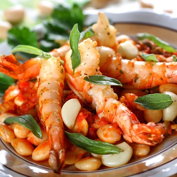 broiled shrimp with white beans