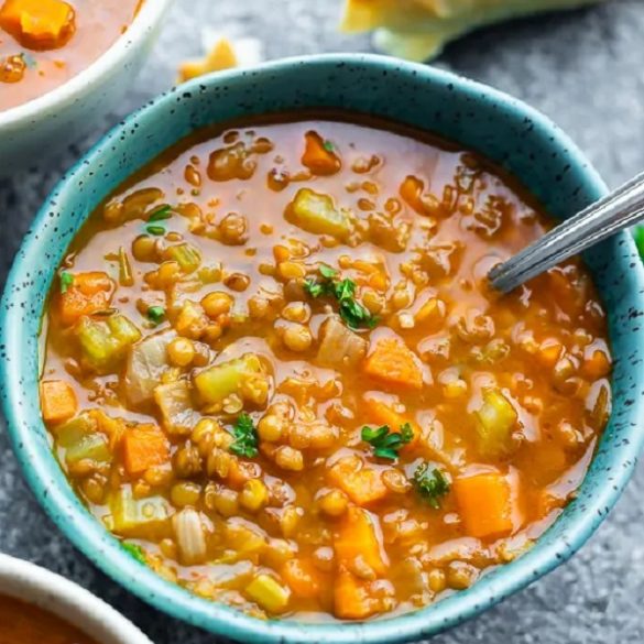The best instant pot lentil soup recipe. Vegan, gluten free lentil soup cooked in an electric instant pot. #instantpot #pressurecooker #vegetarian #vegan #lentil #glutenfree #dinner #soup #homemade #healthy