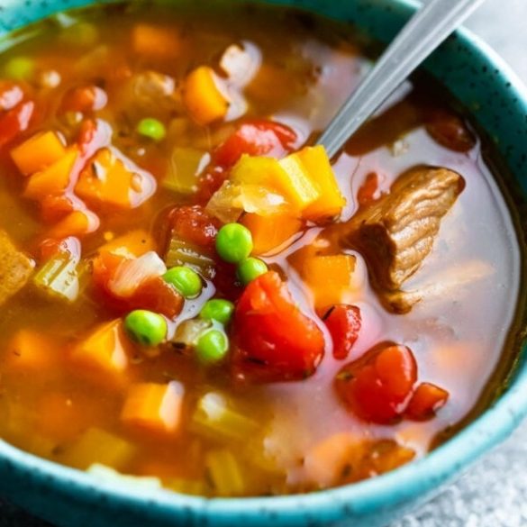 Instant pot hearty beef and vegetable soup recipe. Learn how to cook hearty and healthy soup in an electric instant pot. #instantpot #pressurecooker #hearty #soup #dinner #beef #recipes