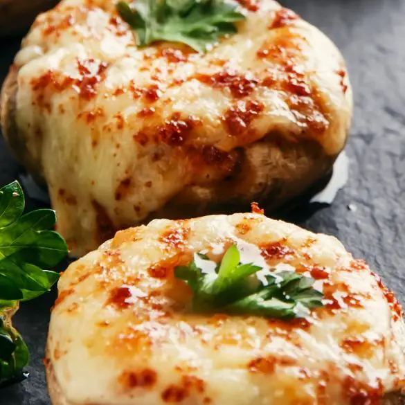 Air fryer stuffed mushrooms recipe. Learn how to cook yummy cheese-stuffed mushrooms in an air fryer. #airfryer #vegetarian #healthy #dinner #lunch #recipes #food #mushrooms