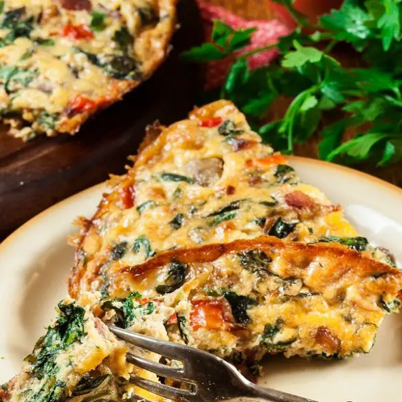 Air fryer spinach and mushroom frittata recipe. Learn how to cook yummy breakfast frittata in an air fryer. Delicious! #airfryer #breakfast #healthy #easy #frittata