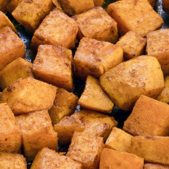 Air fryer sweet potato cubes recipe. Learn how to cook spicy and delicious sweet potatoes in an air fryer. #airfryer #dinner #potatoes #spicy #healthy #vegetarian #vegan