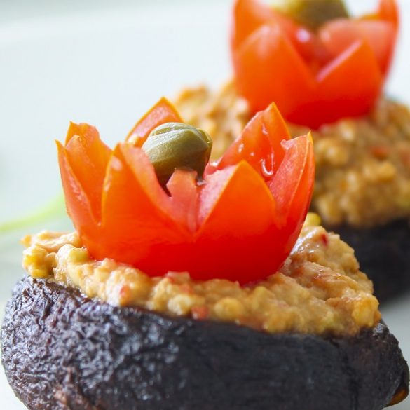 Air fryer cashew-stuffed mushrooms recipe. The avocado and cashew-stuffed mushrooms are deep-fried in the air-fryer because they won't shrink or dry out, and they'll be as tender and creamy as if they were steamed #airfryer #mushrooms #dinner #party #appetizers