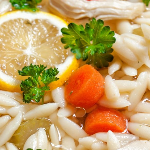 Slow cooker lemon chicken orzo soup. This delicious lemon chicken orzo soup is a hearty, flavorful meal for a cold day. #slowcooker #crockpot #soups #chicken #homemade #healthy