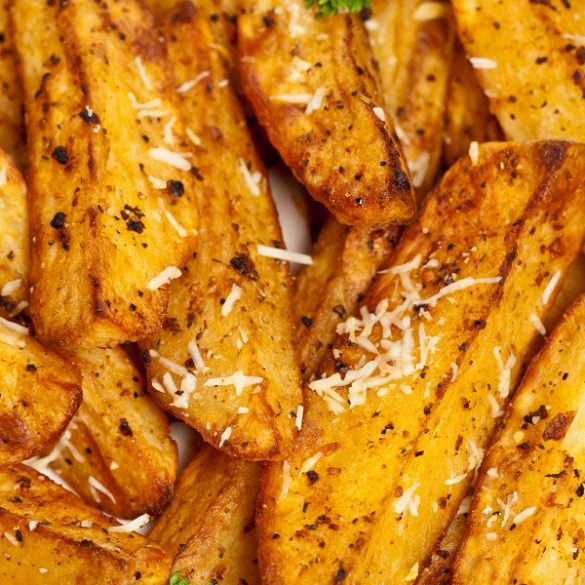 Air fryer Parmesan potato wedges. Parmesan wedges are crispy and aromatic. They're also a healthier alternative to deep-fried potato wedges. #airfryer #appetizers #party #potato #wedges #dinner #healthy #easy #crispy