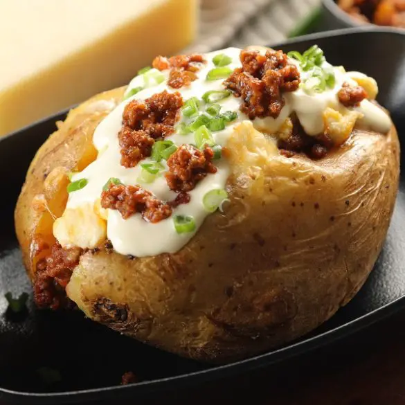 Air fryer sloppy joe loaded potatoes recipe. Here’s an easy homemade sloppy-joe recipe, no ketchup needed. #airfryer #dinner #homemade #potatoes #sloopyjoe #healthy