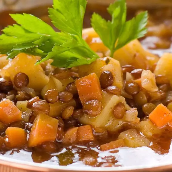 Slow cooker lentil and vegetable stew. A hearty, healthy, and easy to make stew that is perfect for the cold winter days. #slowcooker #crockpot #vegetarian #vegan #stews 3homemade #dinner #healthy