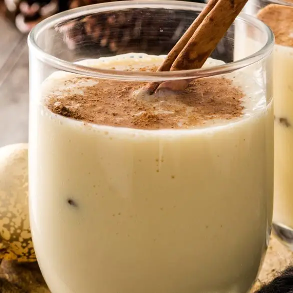 Slow cooker eggnog. Eggnog is a cold, sweetened, dairy-based beverage that is typically served as a dessert drink. #slowcooker #crockpot #recipes #desserts #beverages #eggnog #homemade